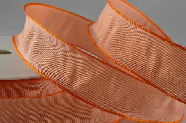 44073 - 25mm, 40mm & 60mm Wired High Quality Woven Ribbon x 25 Metres!25mm / 25 Pale Orange
