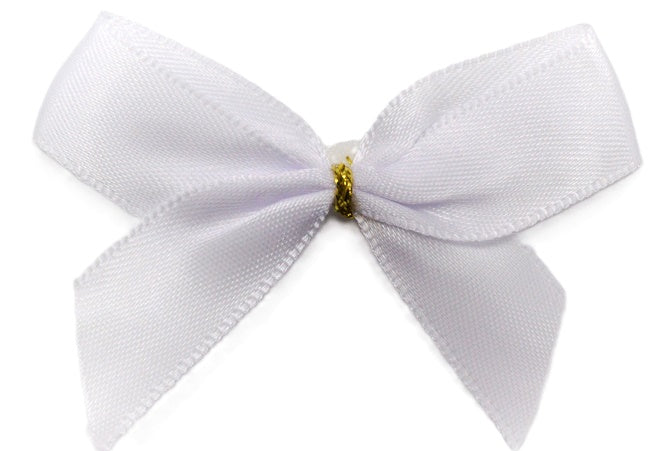15mm Double Faced Satin Pre-tied Mini Bows (Pack of 10)White