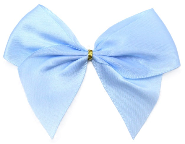 40mm Double Face Satin Pre-tied Mini Bows (4 Bows per Pack)Baby Blue
