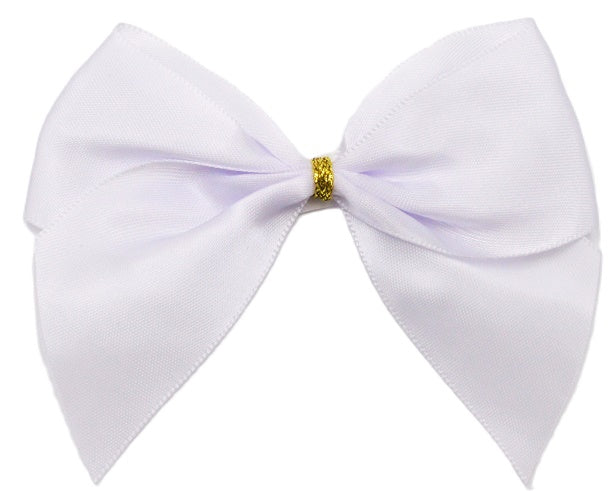 40mm Double Faced Satin Pre-tied Mini Bows (4 Bows per Pack)White