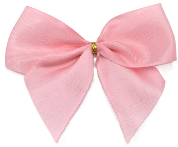 40mm Double Faced Satin Pre-tied Mini Bows (4 Bows per Pack)Baby Pink