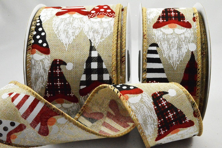 46064 - 38mm & 63mm Wired Cool Santa Claus Ribbon x 10 Metres!38mm / 54 Natural