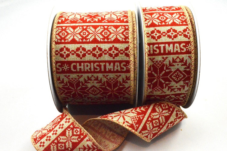 38mm & 63mm Natural Wired Christmas & Snowflake Ribbon (10 Metres)
