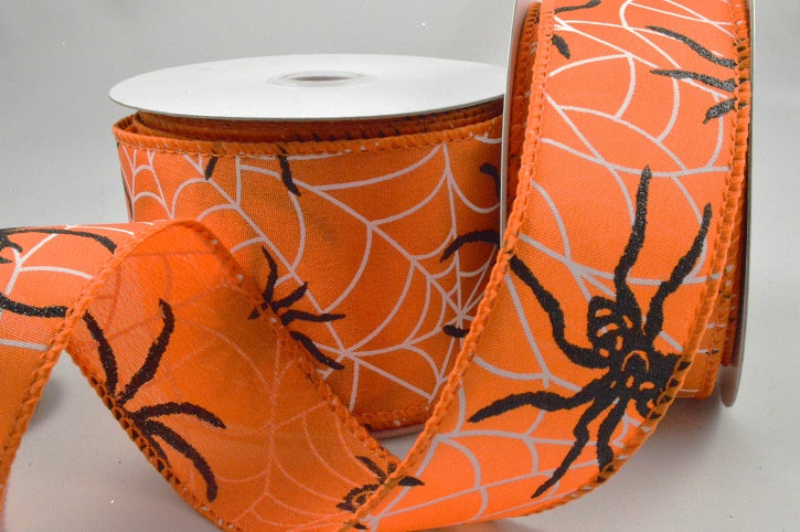 38mm & 63mm Wired Orange & Black Halloween Spider Ribbon x 10 Metres!