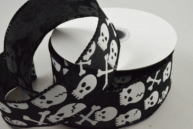 38mm & 63mm Wired Skull & Bones Halloween Ribbon x 10 Metres!38mm