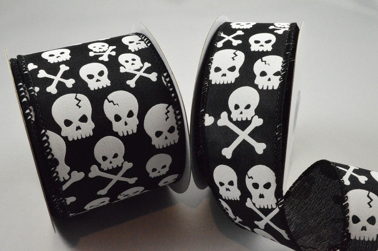 38mm & 63mm Wired Skull & Bones Halloween Ribbon x 10 Metres!