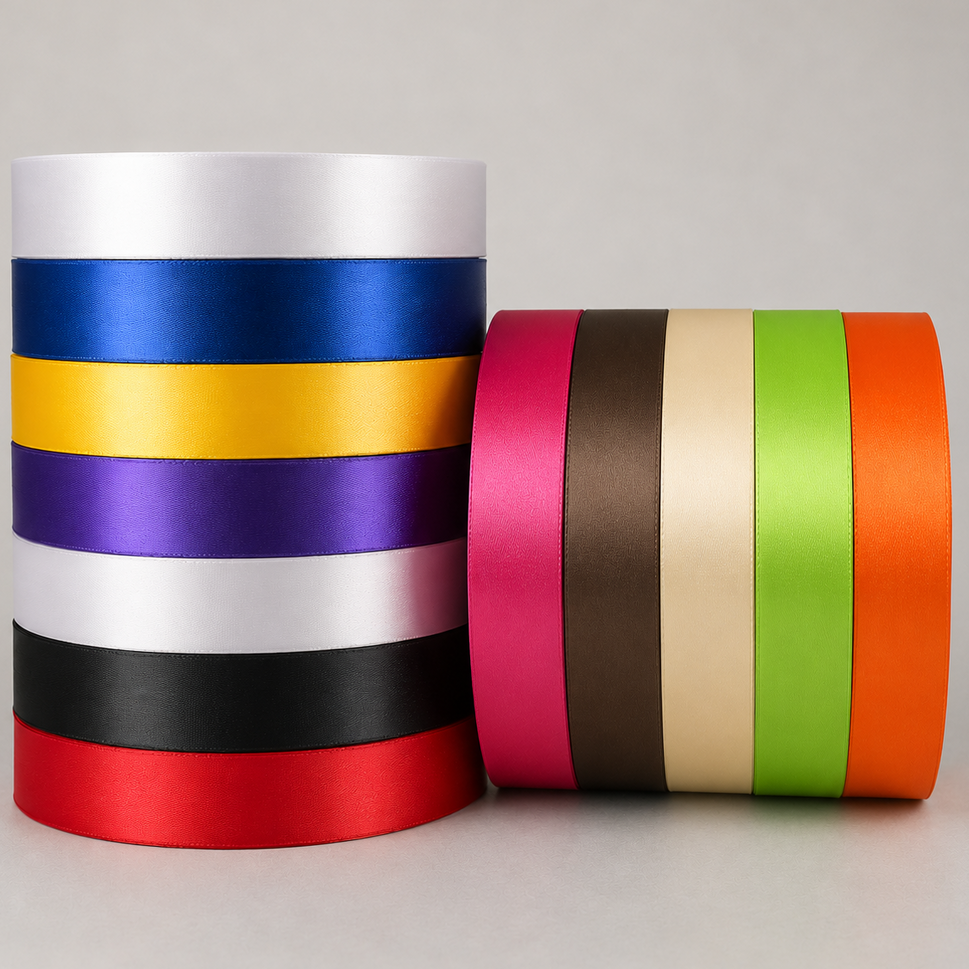 15mm, 25mm & 38mm Single Faced Satin Ribbon x 100 Metre Rolls!