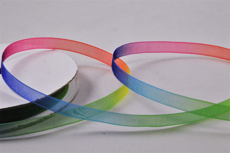 55078 - 6mm & 15mm Rainbow Sheer Organza Ribbon x 10 Metre Rolls!6mm