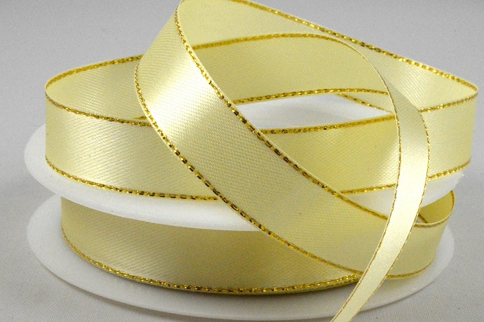 55087 - 3mm, 10mm, 15mm & 25mm Single Satin Ribbon with Lurex Edge3mm / Yellow Cream