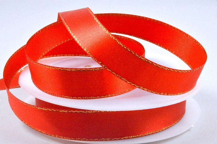 55087 - 3mm, 10mm, 15mm & 25mm Single Satin Ribbon with Lurex Edge15mm / Red