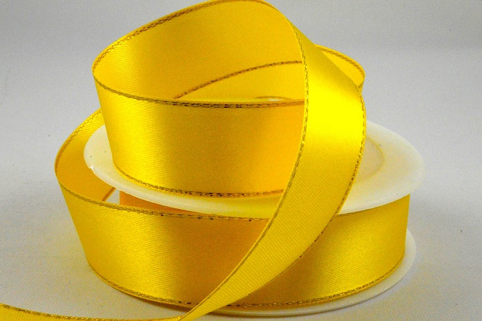 55087 - 3mm, 10mm, 15mm & 25mm Single Satin Ribbon with Lurex Edge3mm / Yellow