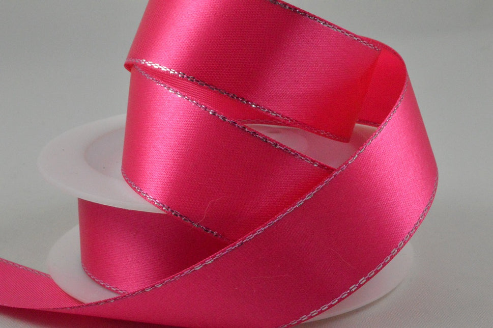 55087 - 3mm, 10mm, 15mm & 25mm Single Satin Ribbon with Lurex Edge3mm / Fuschia
