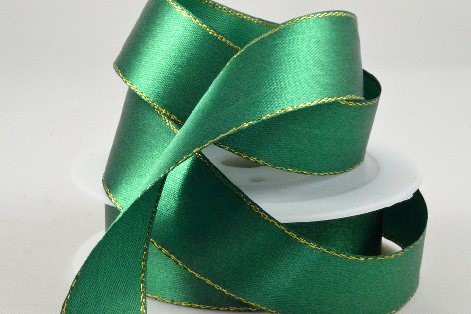 55087 - 3mm, 10mm, 15mm & 25mm Single Satin Ribbon with Lurex Edge3mm / Emerald Green