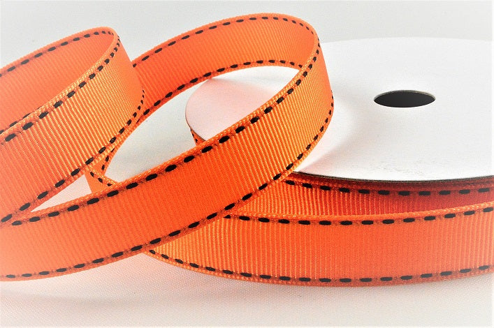 55122 - 16mm White Saddle Stitch Grosgrain Ribbon x 20 Metres!2688 Dark Orange and Black