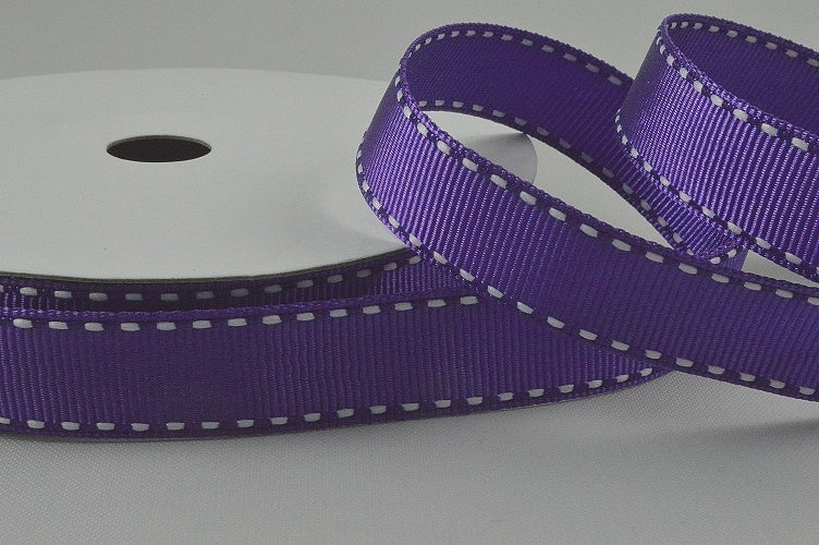 55122 - 16mm White Saddle Stitch Grosgrain Ribbon x 20 Metres!4601 Purple and White