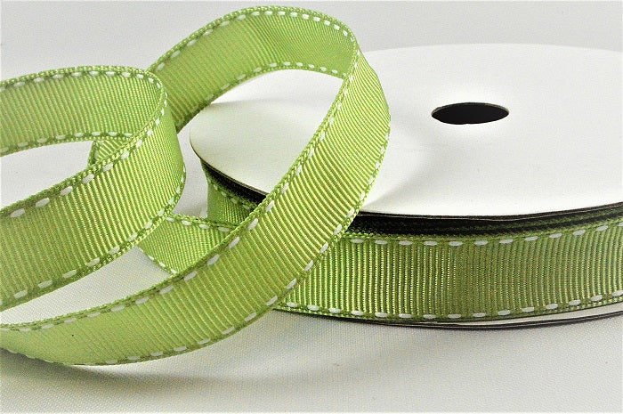 55122 - 16mm White Saddle Stitch Grosgrain Ribbon x 20 Metres!6101 Sage and White