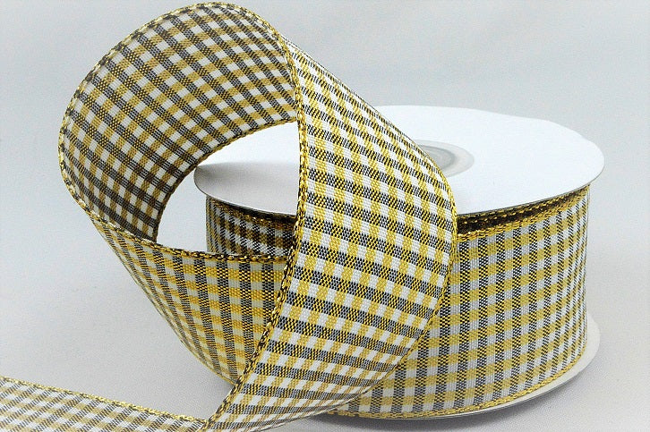 25mm & 38mm Gingham Check Lurex Ribbon (20 Metre Rolls)25mm / Black