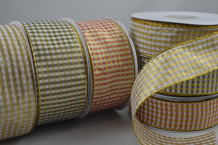 25mm & 38mm Gingham Check Lurex Ribbon (20 Metre Rolls)