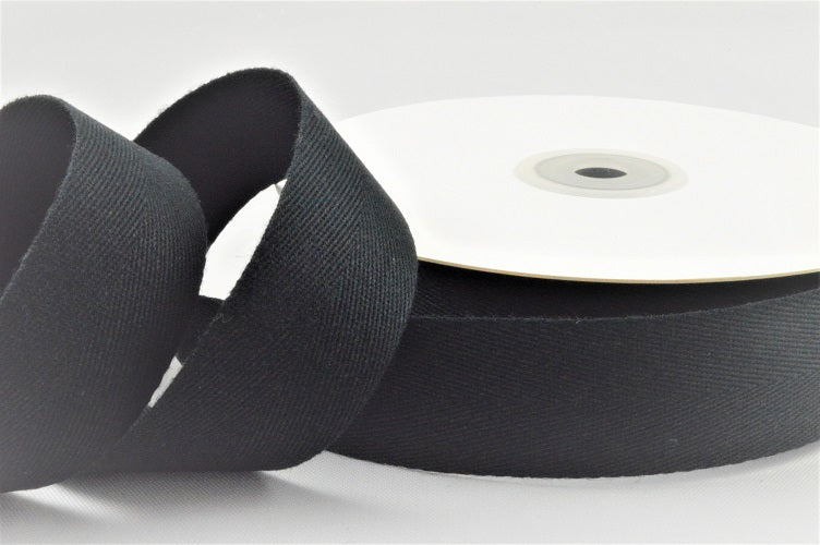 15mm, 25mm & 38mm Soft Herringbone Cotton Ribbon x 25 Metres!15mm / Black