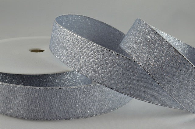 54034 - 24mm & 36mm Lurex Ribbon & Colour Woven Lurex Edge x 20 Metres!24mm / 85-01 Silver (Silver edge)