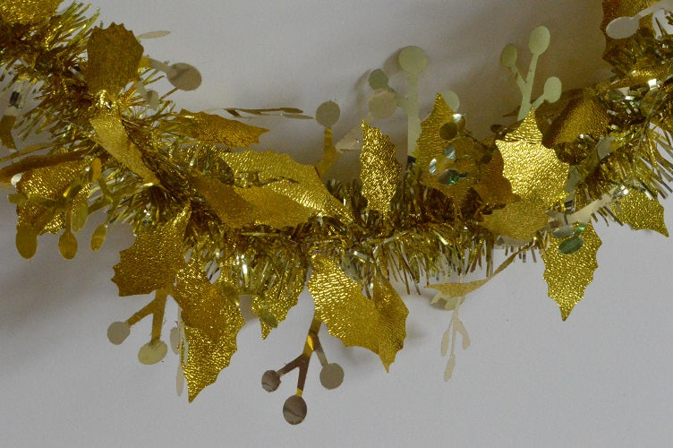 Christmas Holly Leaf & Mistletoe Tinsel x 2 Metre Lengths!Gold