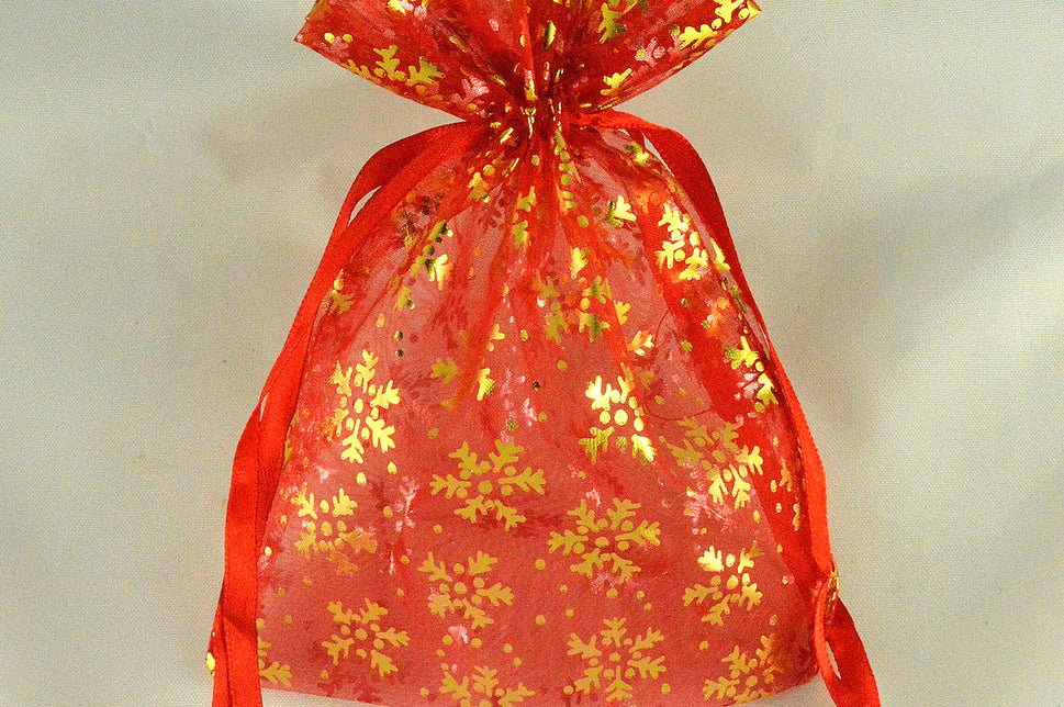 Snowflake Printed Organza Bags (Set of 3 Bags)Red