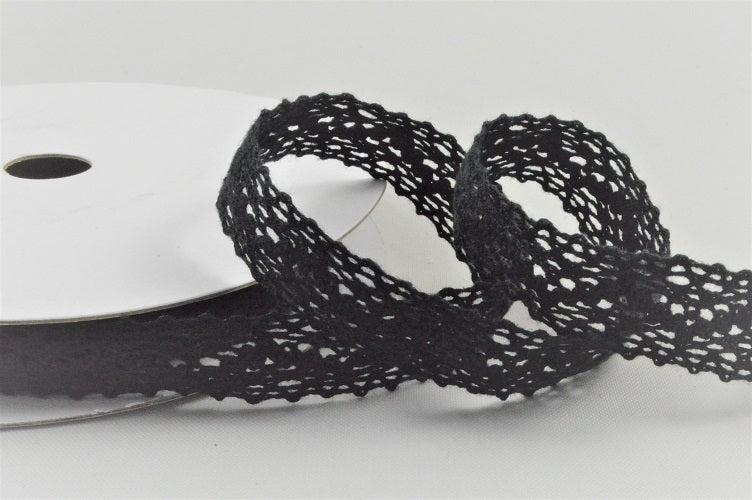 15mm & 25mm Vintage Classic Cotton Lace Ribbon x 10 Metres!15mm / Black