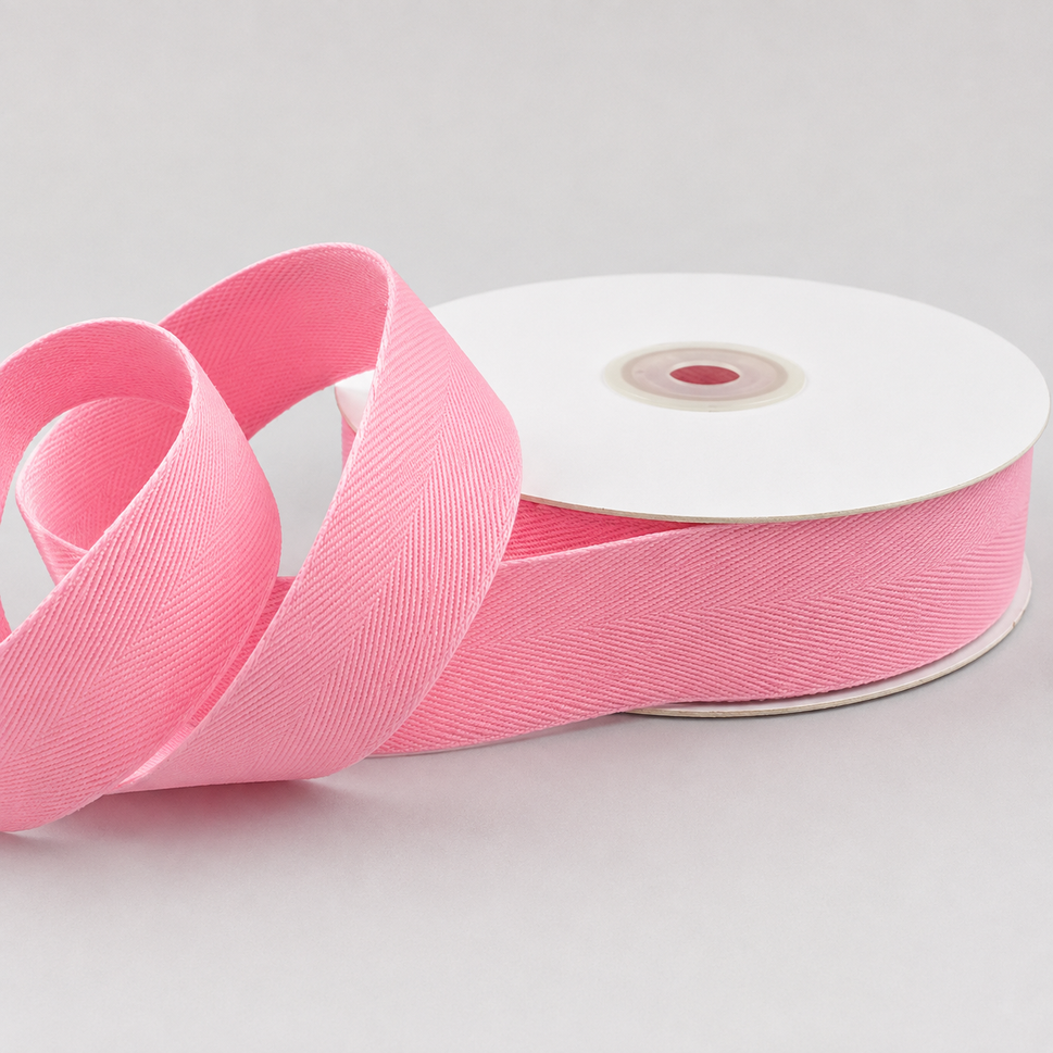 15mm, 25mm & 38mm Soft Herringbone Cotton Ribbon x 25 Metres!15mm / Baby Pink
