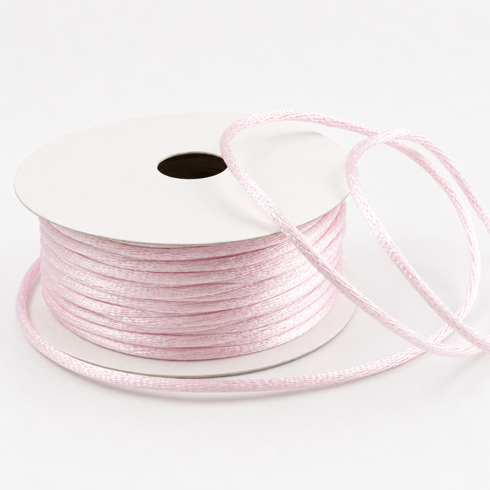 1mm & 2mm Rattail Stringing Satin Cord x 25 Metre Rolls!1mm / Baby Pink