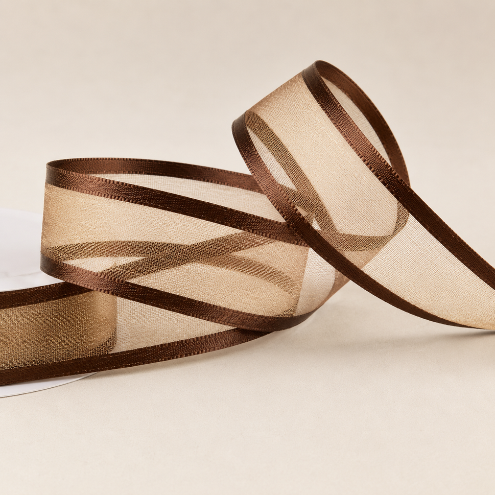 10mm, 15mm, 25mm, 40mm & 70mm Satin Sheer Ribbon x 25 Metre Rolls!10mm / Brown