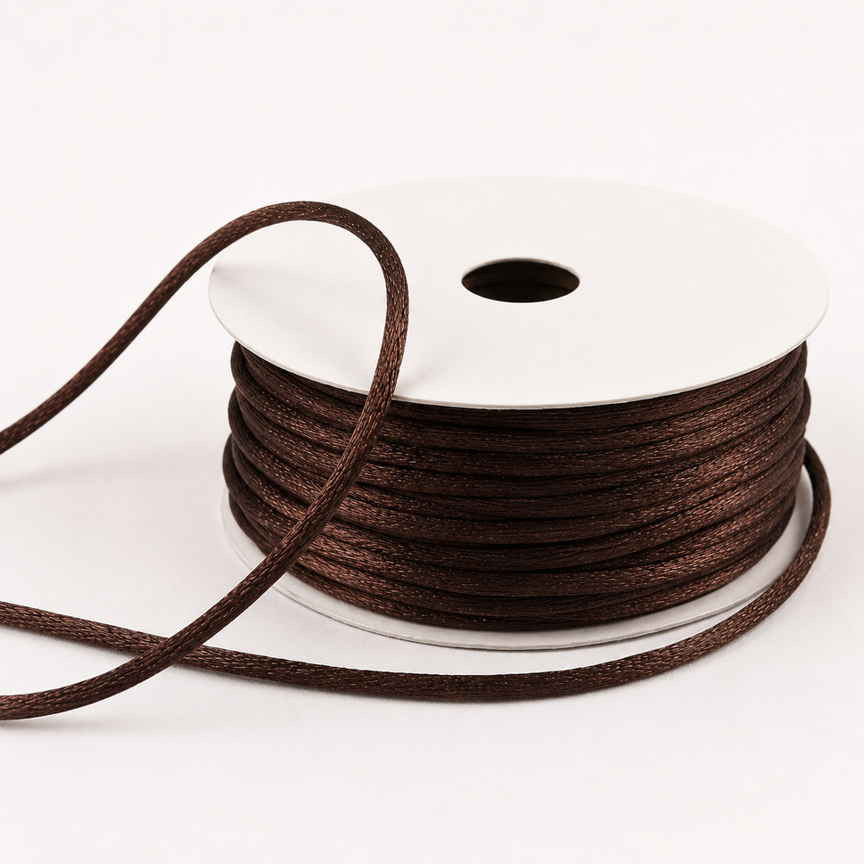 1mm & 2mm Rattail Stringing Satin Cord x 25 Metre Rolls!1mm / Brown