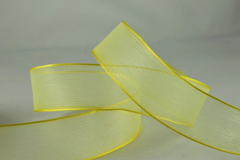 25mm & 40mm Wired Sheer Coloured Edge Ribbon x 25 Metre Rolls!25mm / 10 Light Yellow