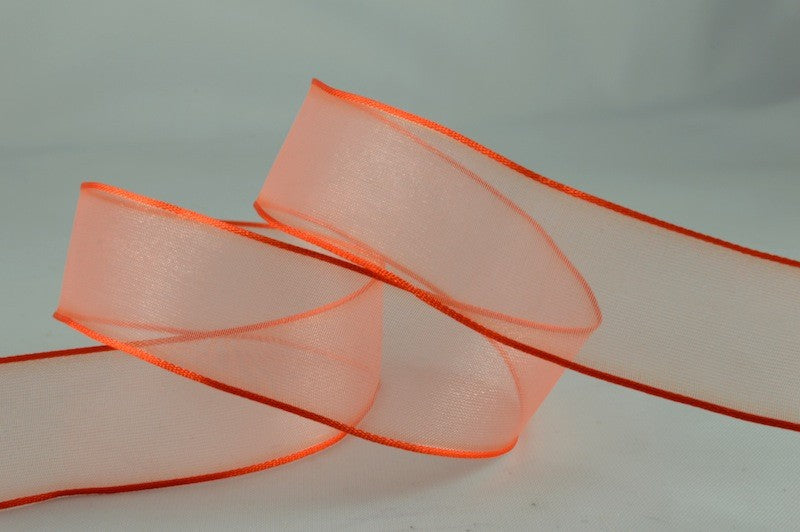 44040 - 25mm & 40mm Wired Sheer Coloured Edge Ribbon x 25 Metre Rolls!40mm / 26 Orange