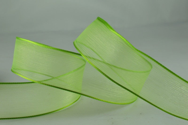 44040 - 25mm & 40mm Wired Sheer Coloured Edge Ribbon x 25 Metre Rolls!25mm / 62 Green