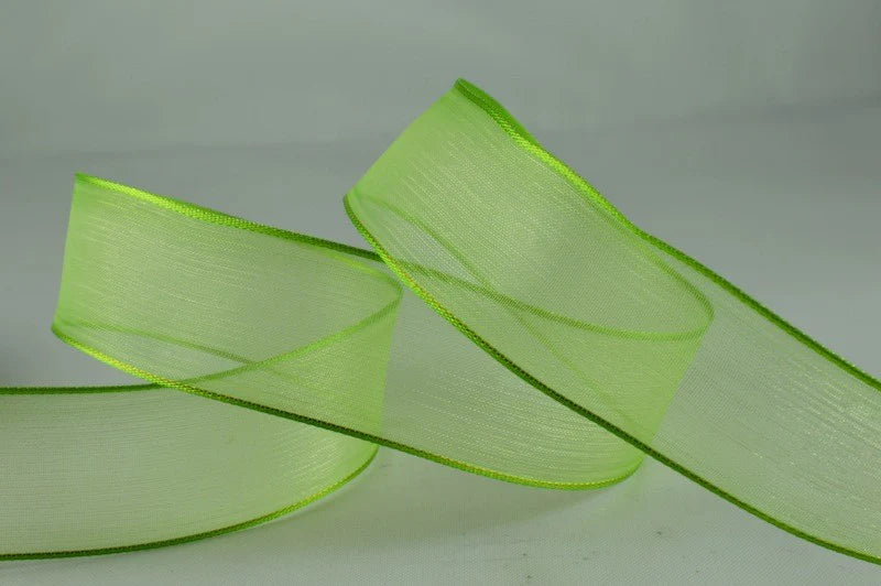 25mm & 40mm Wired Sheer Coloured Edge Ribbon x 25 Metre Rolls!40mm / 62 Green