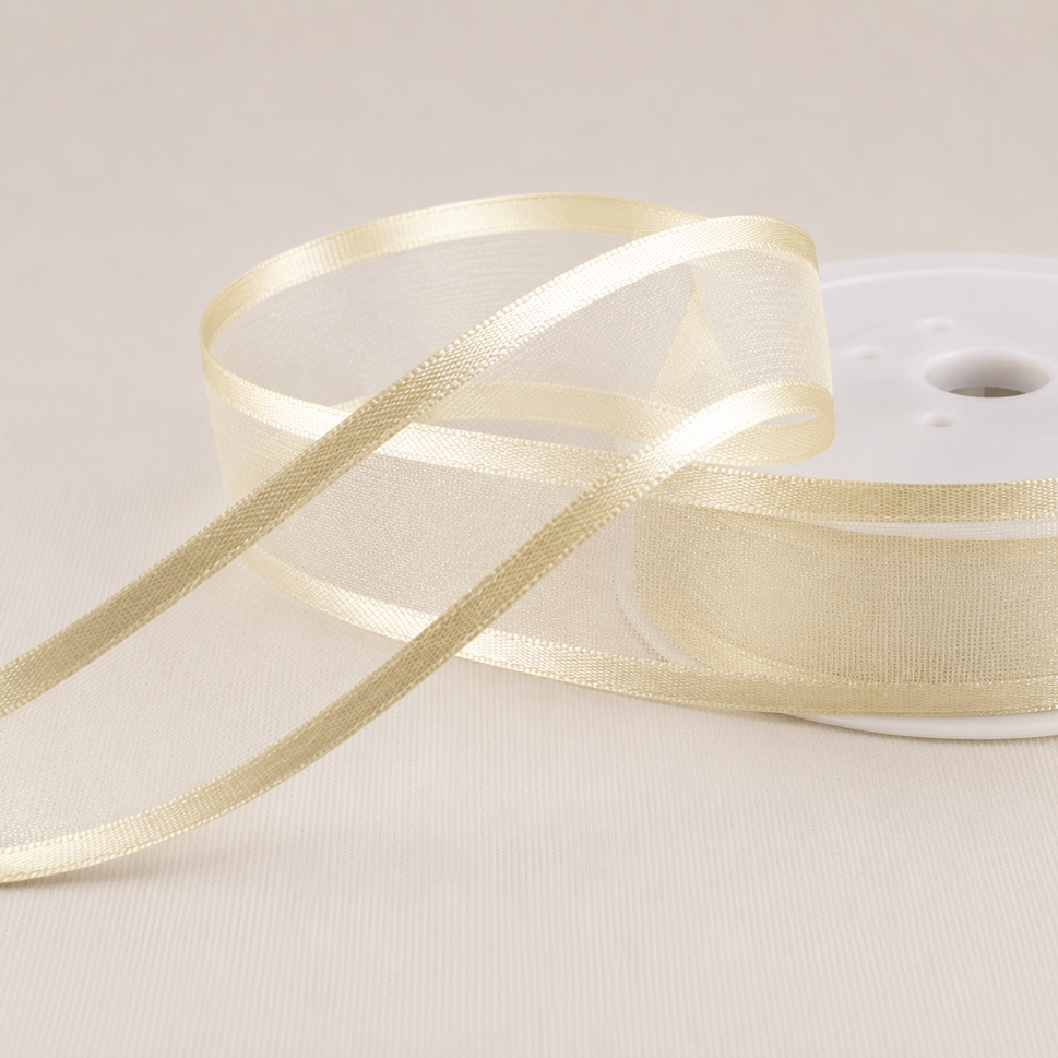 10mm, 15mm, 25mm, 40mm & 70mm Satin Sheer Ribbon x 25 Metre Rolls!10mm / Eggshell