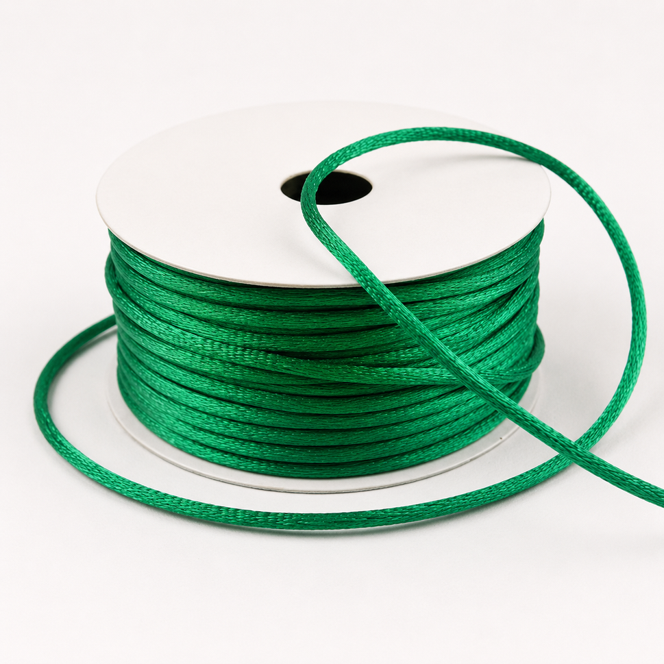 1mm & 2mm Rattail Stringing Satin Cord x 25 Metre Rolls!1mm / Emerald Green