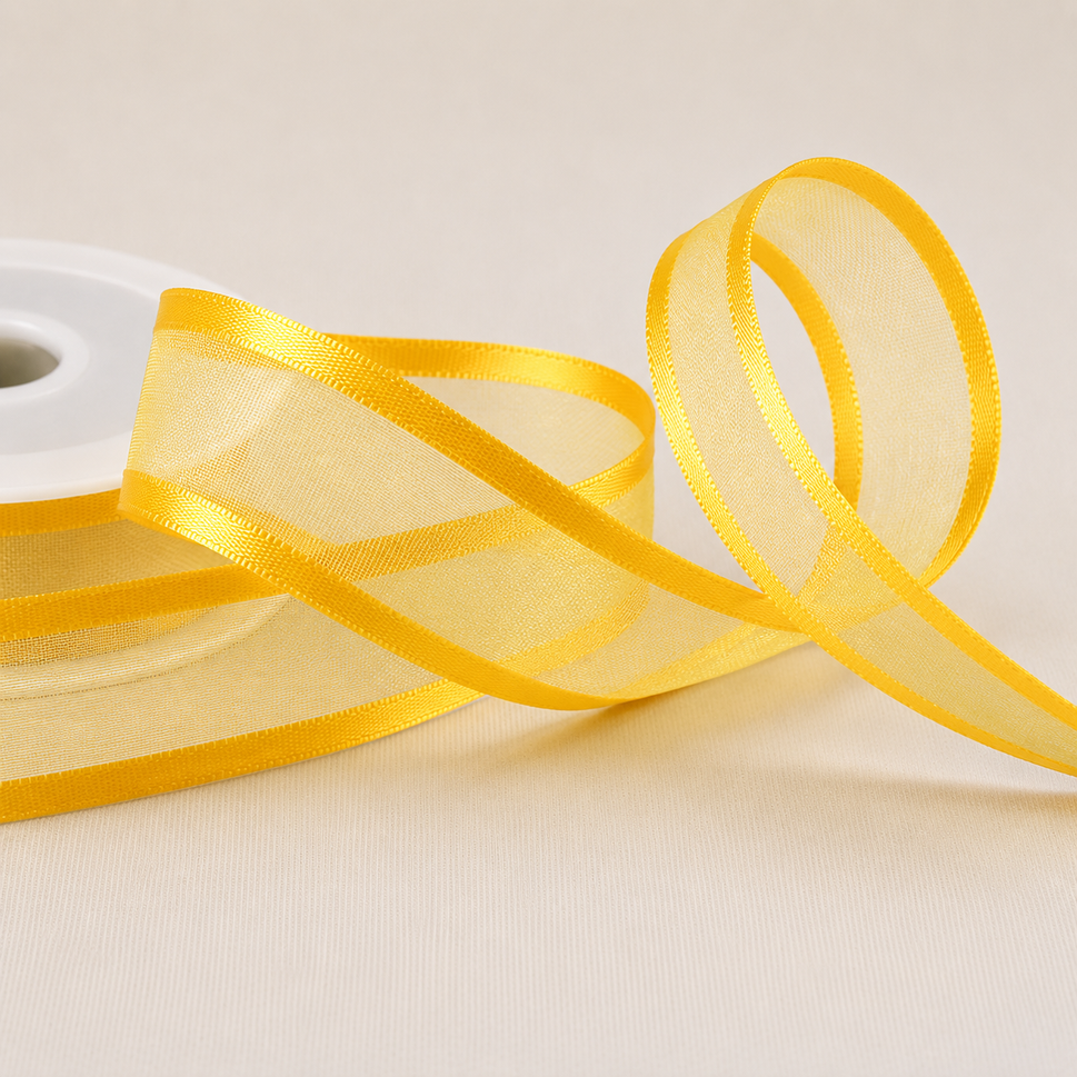 10mm, 15mm, 25mm, 40mm & 70mm Satin Sheer Ribbon x 25 Metre Rolls!10mm / Gold Yellow