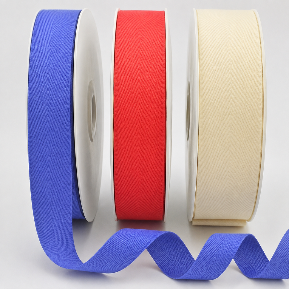 15mm, 25mm & 38mm Soft Herringbone Cotton Ribbon x 25 Metres!