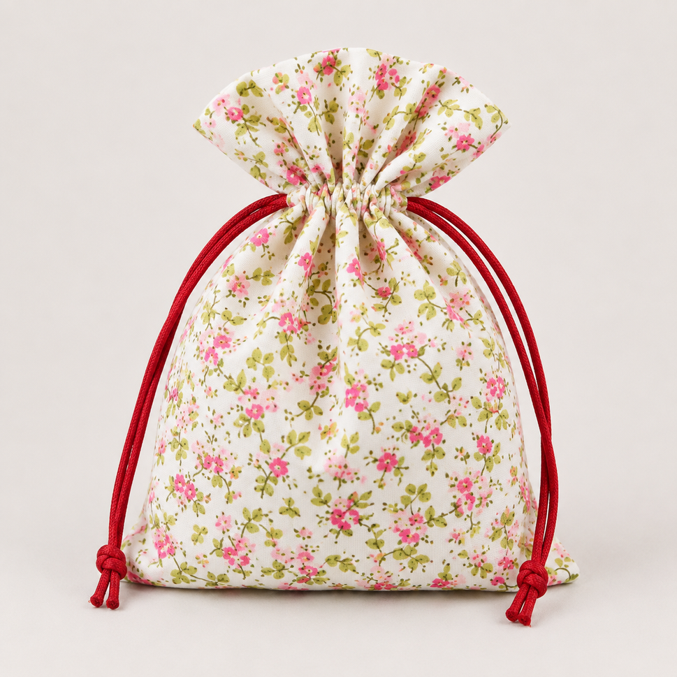 Set of 3 Floral Gift Bags with Draw Strings! (Pack of 3)13cm x 18cm / Pink