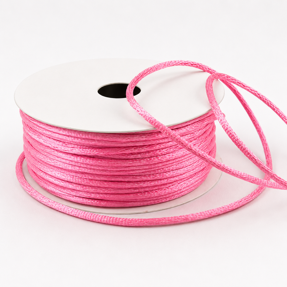 1mm & 2mm Rattail Stringing Satin Cord x 25 Metre Rolls!1mm / Pink
