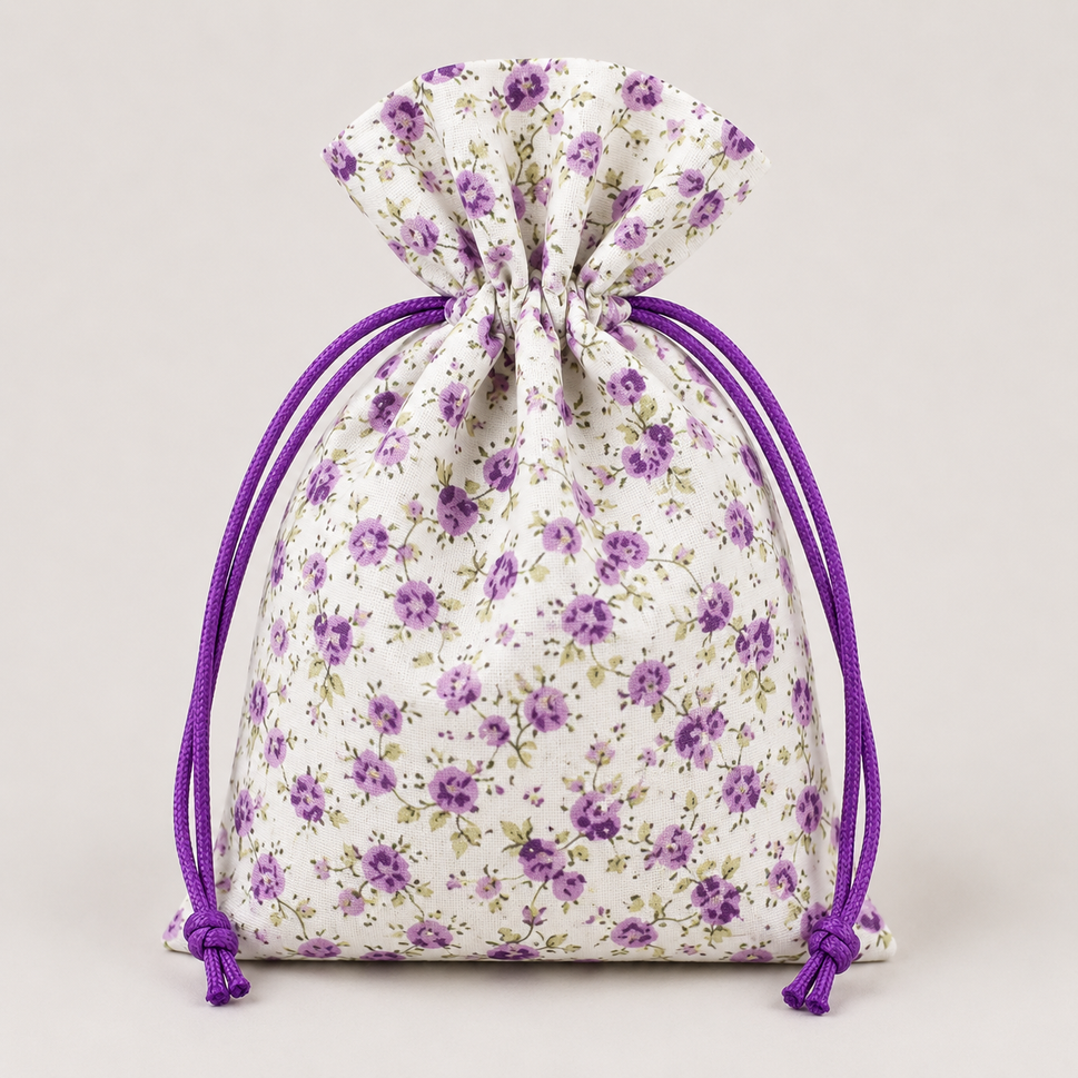 Set of 3 Floral Gift Bags with Draw Strings! (Pack of 3)10.5cm x 13cm / Purple