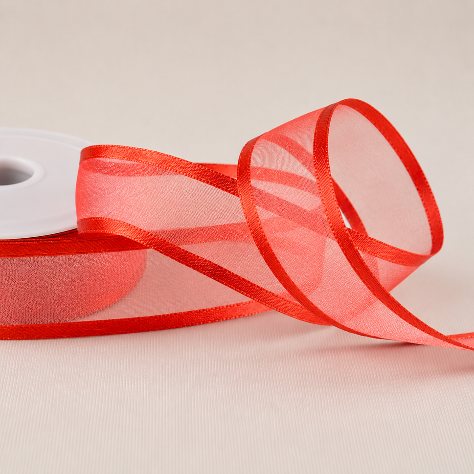 10mm, 15mm, 25mm, 40mm & 70mm Satin Sheer Ribbon x 25 Metre Rolls!10mm / Red