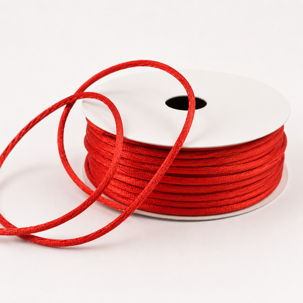 1mm & 2mm Rattail Stringing Satin Cord x 25 Metre Rolls!1mm / Red