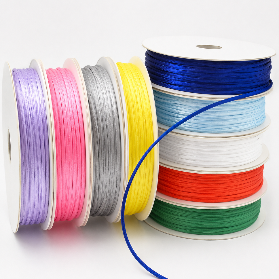 1mm & 2mm Rattail Stringing Satin Cord x 25 Metre Rolls!