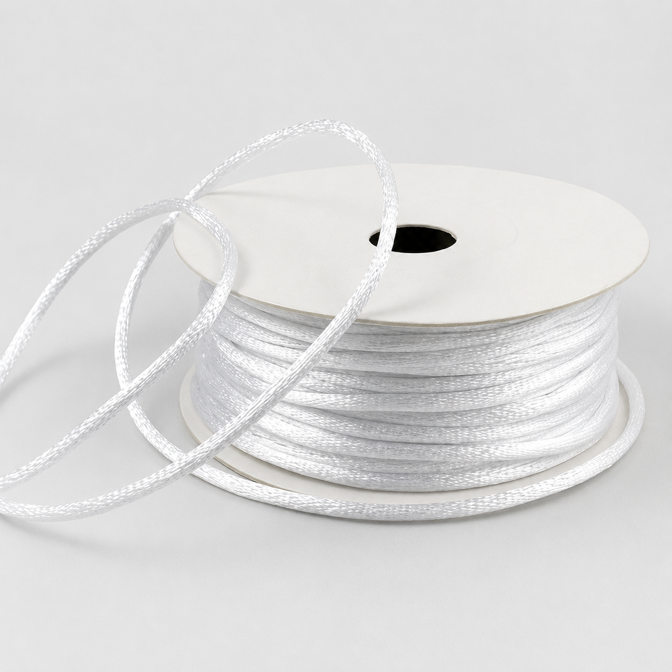1mm & 2mm Rattail Stringing Satin Cord x 25 Metre Rolls!1mm / White