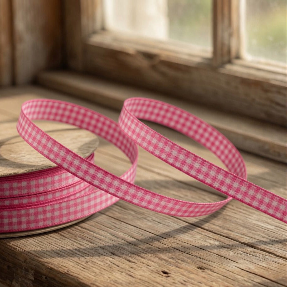 10mm Pink Gingham Ribbon x 25 Metre Rolls!