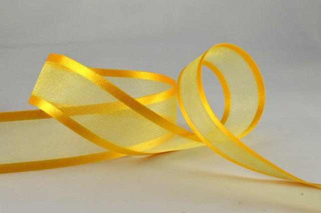 54420 - 10mm, 15mm, 25mm, 40mm & 70mm Satin Sheer Ribbon x 25 Metre Rolls10mm / 15 Gold Yellow