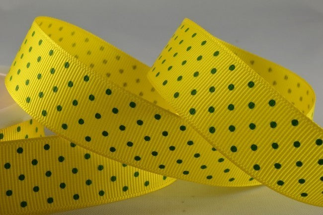 53759 - 22mm Spotted Grosgrain Ribbon x 20 Metres!Yellow