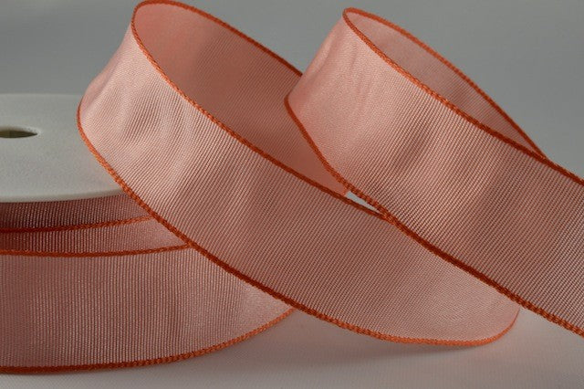 44073 - 25mm, 40mm & 60mm Wired High Quality Woven Ribbon x 25 Metres!40mm / 27 Peach